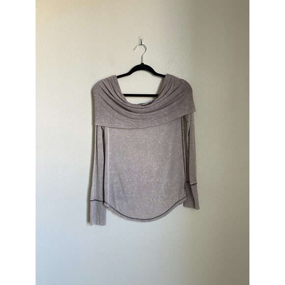 We The Free Cosmo Cowl Long Sleeve Top in Taupe Size PETITE SMALL - Picture 1 of 6